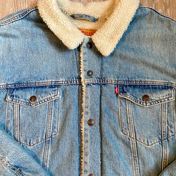 Levi's Men Sherpa Trucker Jacket Denim Light Wash Splitsville 3XL VTG Jean Fuzz - Picture 16 of 16